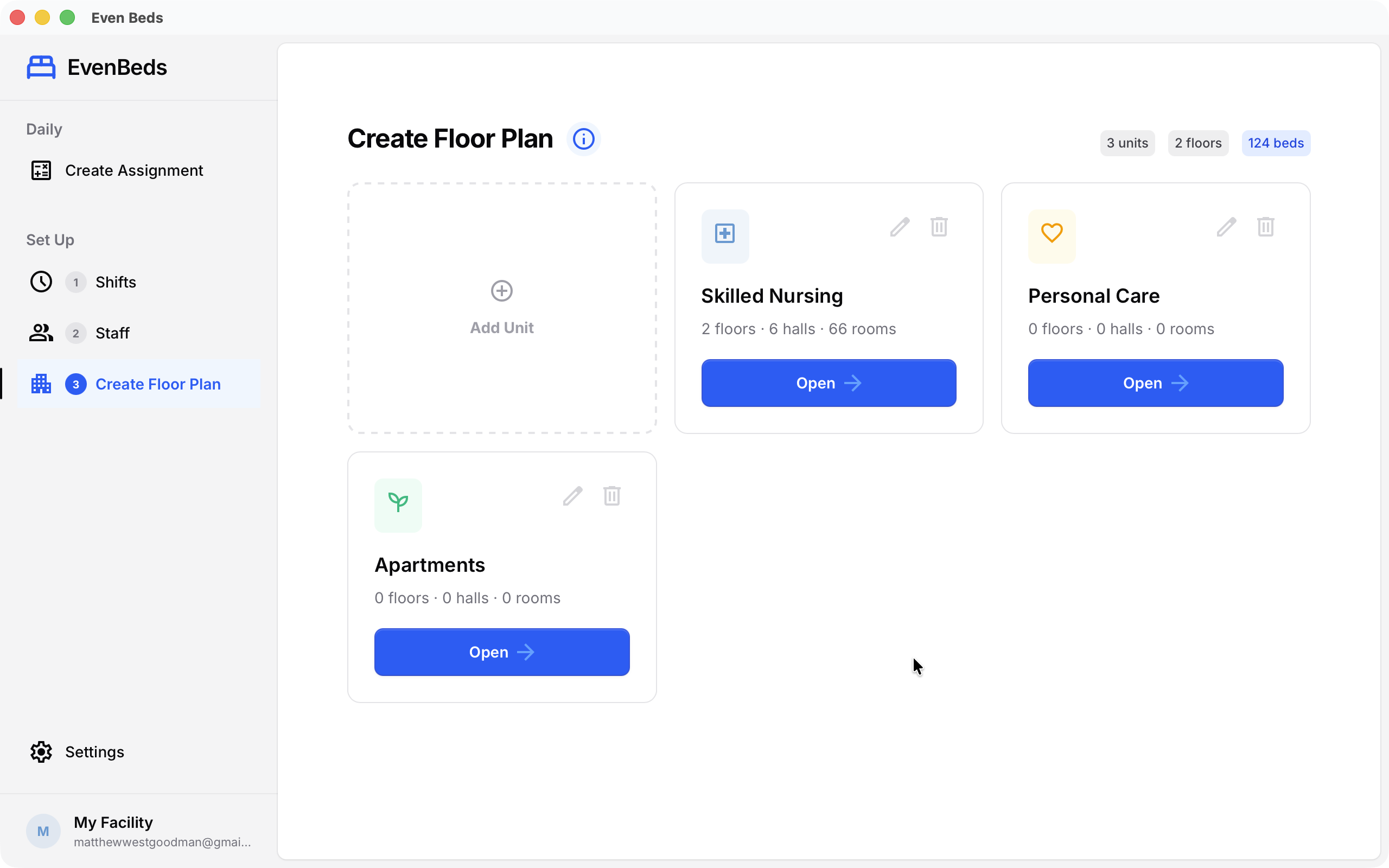 EvenBeds facility floor plan builder